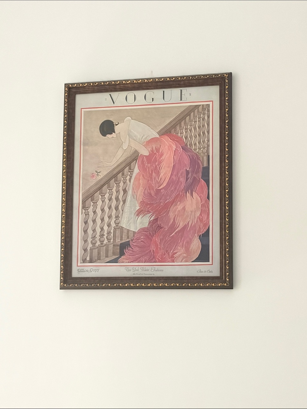VOGUE Pink Feathered Gown Wall Art Print